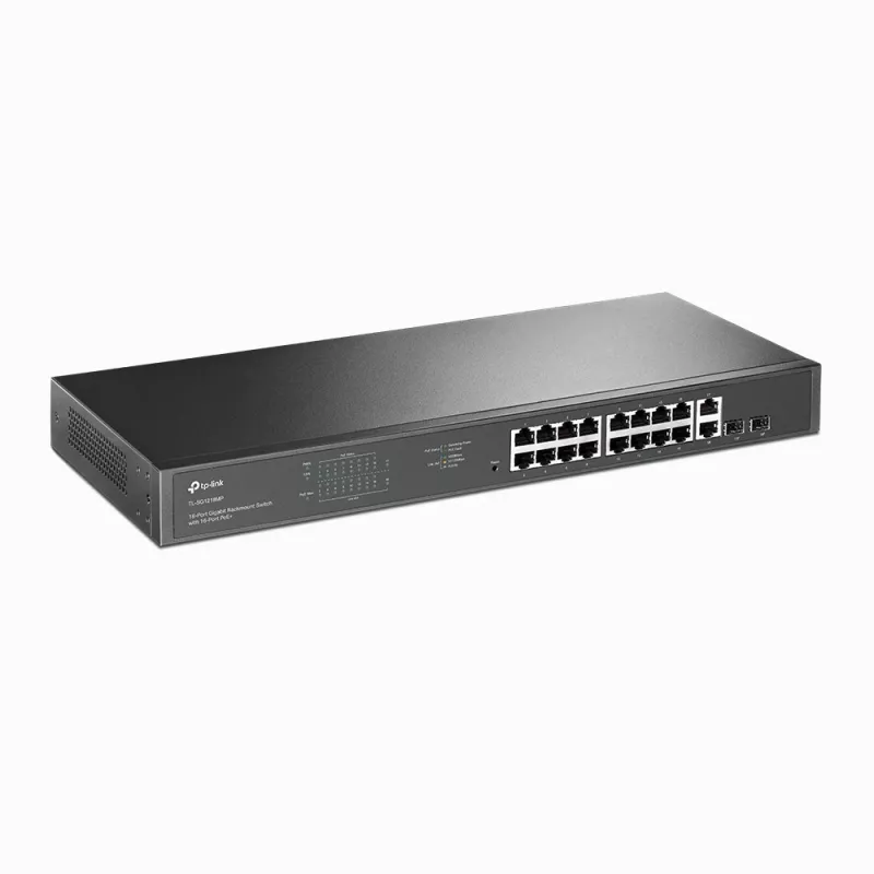 Switch TP-Link 18 puertos Gigabit para rack con 16 PoE+, no gestionado, Gigabit Ethernet (10/100/1000), dúplex completo, Power over Ethernet (PoE), montaje en rack, 1U