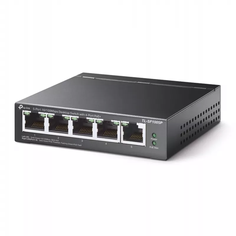 Switch PoE de escritorio TP-Link 5 puertos 10/100Mbps con 4 puertos, no gestionado, Fast Ethernet (10/100), dúplex completo, Power over Ethernet (PoE)