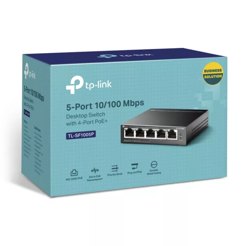 Switch PoE de escritorio TP-Link 5 puertos 10/100Mbps con 4 puertos, no gestionado, Fast Ethernet (10/100), dúplex completo, Power over Ethernet (PoE)