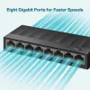 Switch de red de escritorio TP-Link 8 puertos 10/100/1000Mbps, no gestionado, Gigabit Ethernet (10/100/1000), montaje en pared