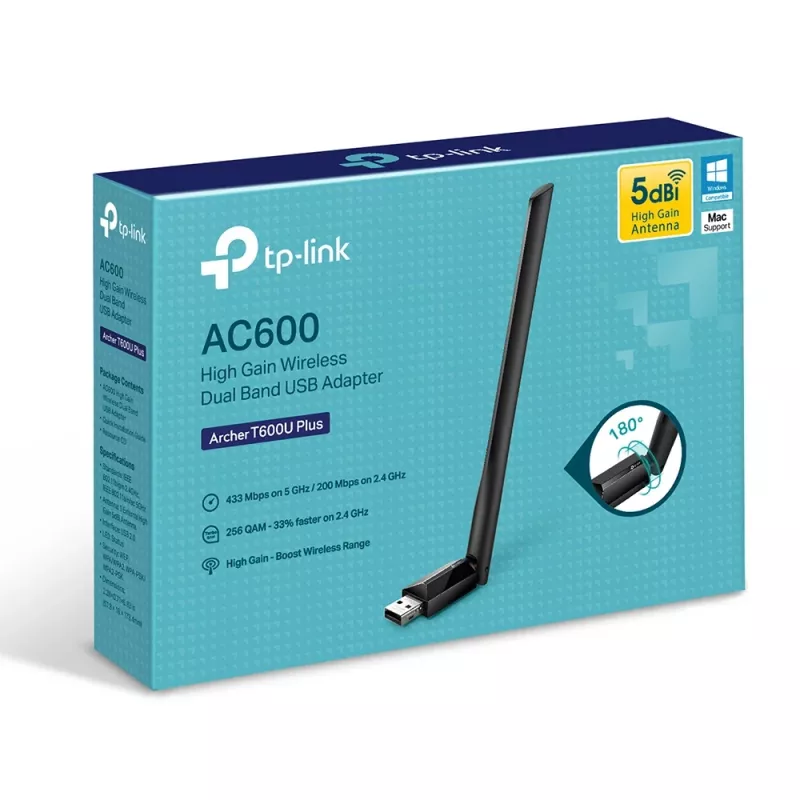 Adaptador USB inalámbrico dual band de alta ganancia TP-Link AC600