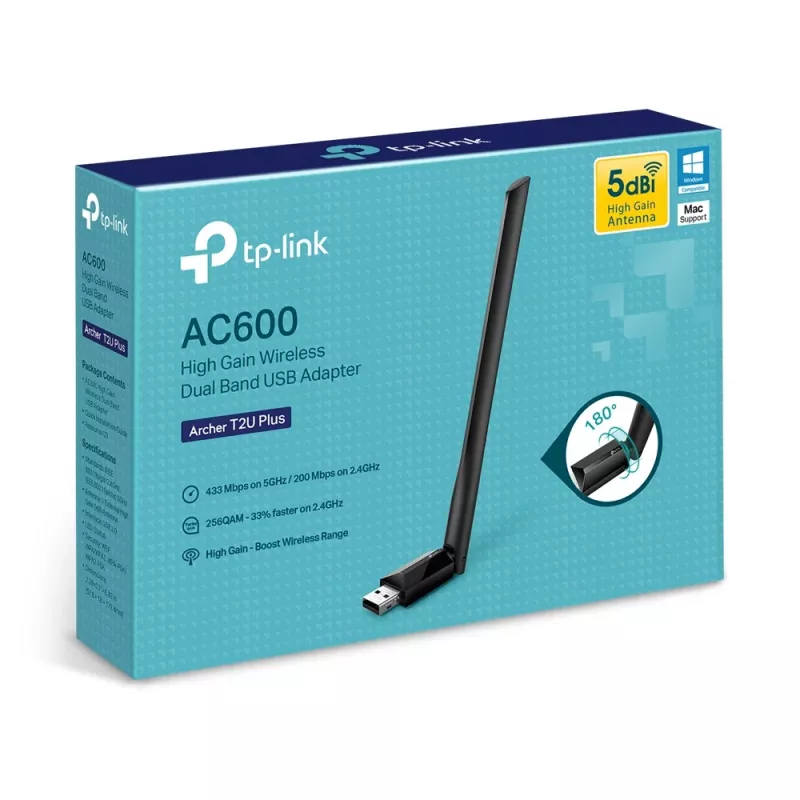 Adaptador USB Wi-Fi inalámbrico TP-Link AC600 High Gain ARCHER T2U PLUS