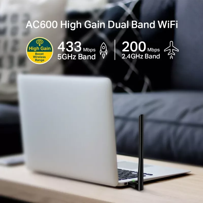 Adaptador USB Wi-Fi inalámbrico TP-Link AC600 High Gain ARCHER T2U PLUS