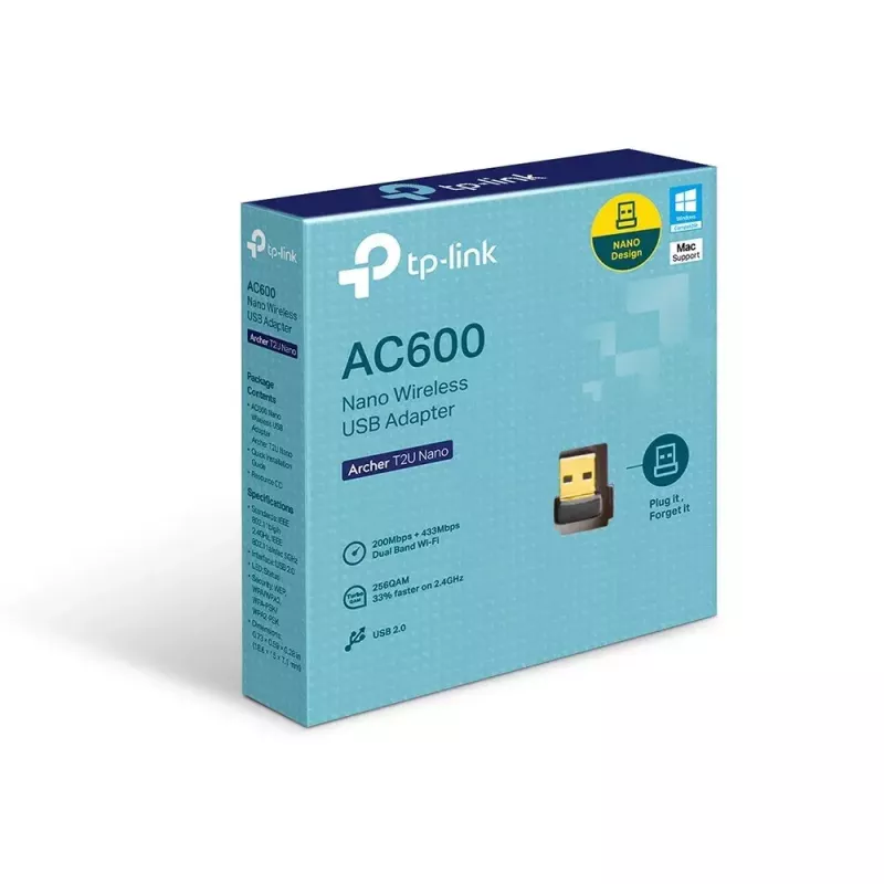 Adaptador USB Wi-Fi TP-Link Nano AC600 (Archer T2U Nano) – Transceptor de red inalámbrico dual band 2,4G/5G