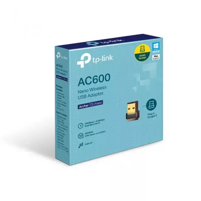 Adaptador USB Wi-Fi TP-Link Nano AC600 (Archer T2U Nano) – Transceptor de red inalámbrico dual band 2,4G/5G