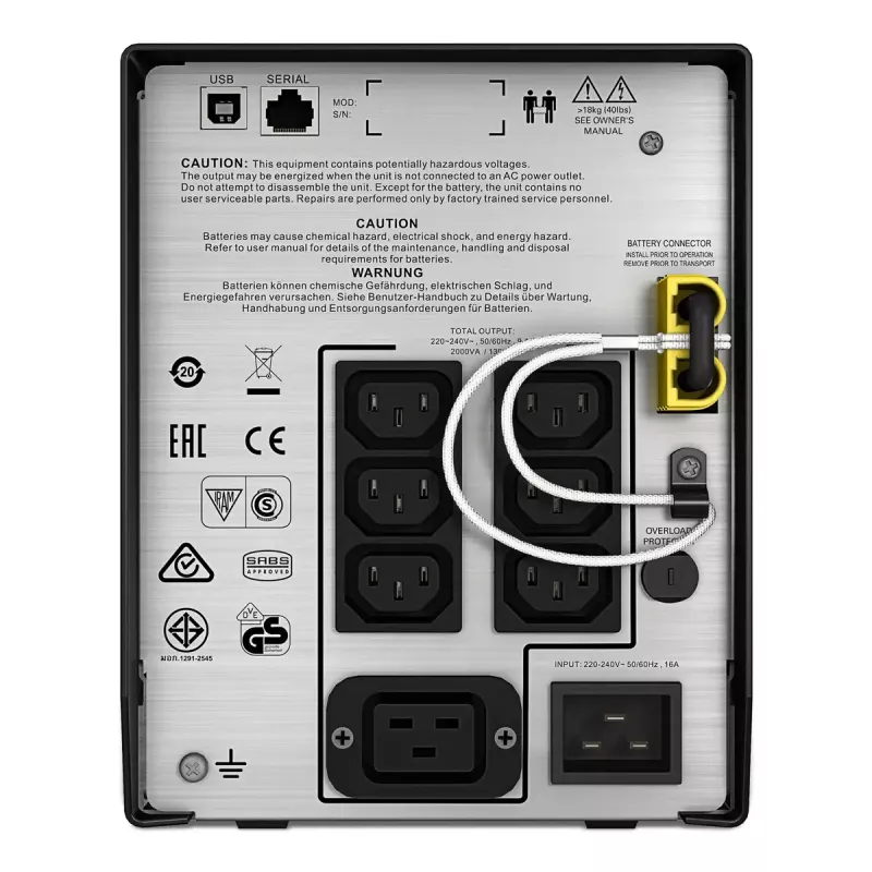APC Smart-UPS C, Line Interactive, 2000VA, torre, 230V, 6x salidas IEC C13+1x IEC C19, comunicación USB y serie, AVR, LCD gráfica