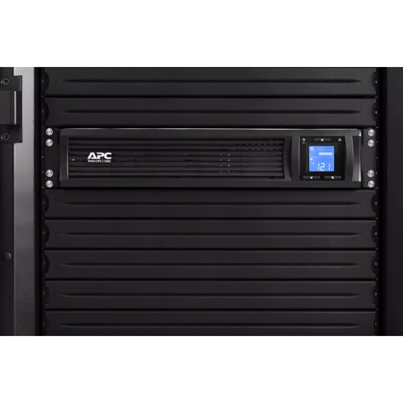 APC Smart-UPS C, Line Interactive, 1000VA, rackmount 2U, 230V, 4x salidas IEC C13, puerto SmartConnect, comunicación USB y serie, AVR, LCD gráfica