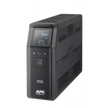 APC Back-UPS Pro, 1200VA/720W, torre, 230V, 8x tomas IEC C13, onda senoidal, AVR, conexiones USB Type-A + C, LCD, batería reemplazable por el usuario