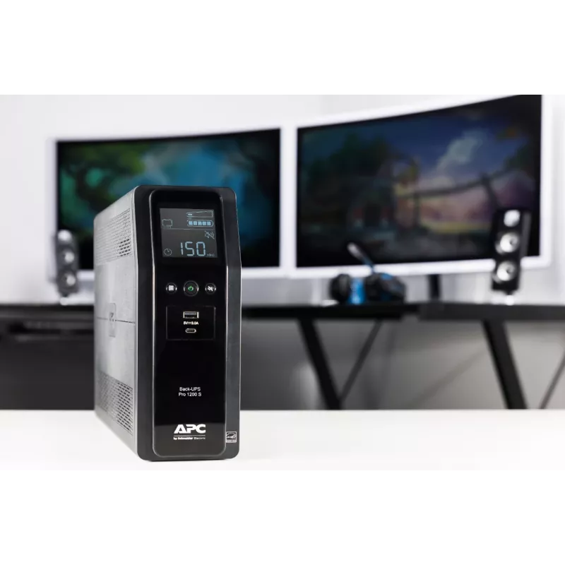 APC Back-UPS Pro, 1200VA/720W, torre, 230V, 8x tomas IEC C13, onda senoidal, AVR, conexiones USB Type-A + C, LCD, batería reemplazable por el usuario