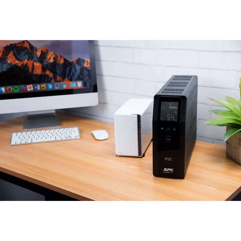 APC Back-UPS Pro, 1200VA/720W, torre, 230V, 8x tomas IEC C13, onda senoidal, AVR, conexiones USB Type-A + C, LCD, batería reemplazable por el usuario