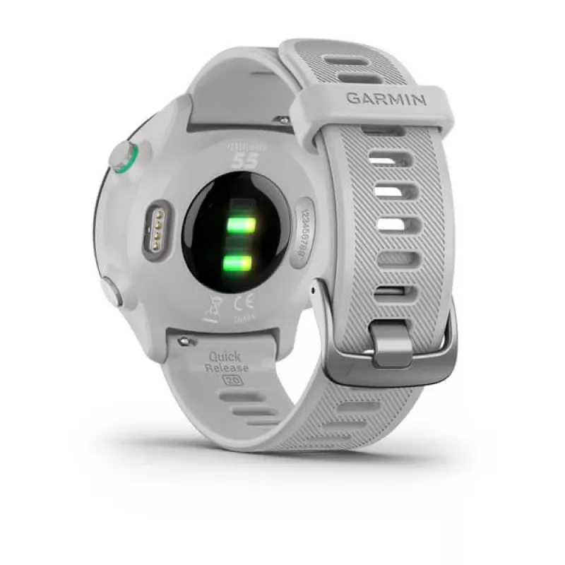 Smartwatch GARMIN Forerunner 55 — 42 mm reloj deportivo redondo, GPS/GLONASS/Galileo, 14 días de batería, 5 ATM, correa de silicona blanca