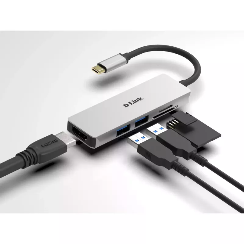 Hub USB-C 5 en 1 D-Link con HDMI y lector de tarjetas SD/microSD