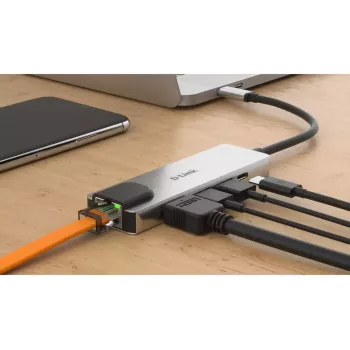 Hub USB-C 5 en 1 D-Link con HDMI/Ethernet y Power Delivery