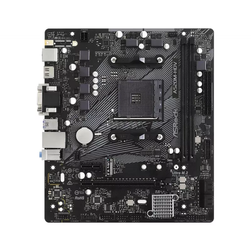Placa base ASRock A520M-HDV AM4 AMD A520 2 X DDR4 USB 3.2 SATA 3 Audio HD 7.1ch mATX