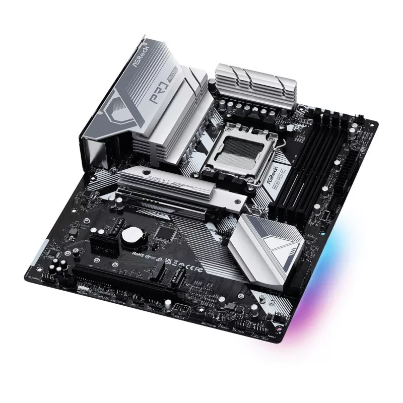 Placa base ASRock B650 Pro RS — ATX, Socket AM5, AMD B650, DDR5, 4 DIMM, 128 GB, 2,5 Gb LAN, 1x M.2, HDMI, DisplayPort