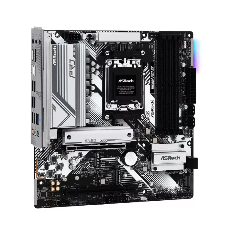 Placa base ASRock B650M Pro RS — AMD B650, Socket AM5, micro ATX, DDR5, 4x DIMM, 128 GB, 2,5Gb LAN, 1x M.2, HDMI, DP