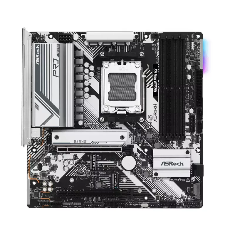 Placa base ASRock B650M Pro RS — AMD B650, Socket AM5, micro ATX, DDR5, 4x DIMM, 128 GB, 2,5Gb LAN, 1x M.2, HDMI, DP