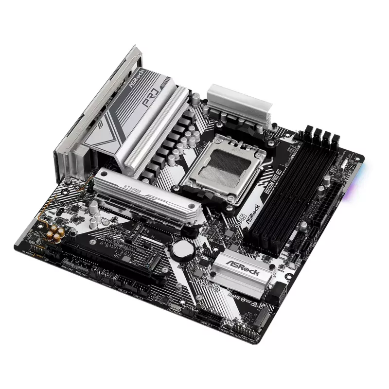 Placa base ASRock B650M Pro RS — AMD B650, Socket AM5, micro ATX, DDR5, 4x DIMM, 128 GB, 2,5Gb LAN, 1x M.2, HDMI, DP