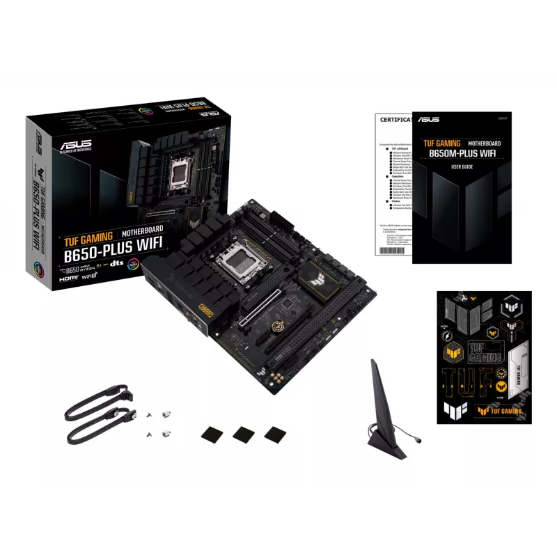 Placa base ASUS TUF GAMING B650-PLUS WIFI — AMD B650, Socket AM5, ATX, DDR5, 4 DIMM, Wi-Fi 6, LAN 2.5Gb, 3x M.2
