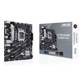 Placa base ASUS PRIME B760M-K D4 — Intel B760, LGA 1700, Micro ATX, 2x DDR4 DIMM, 64 GB, M.2, SATA III, Ethernet 2.5Gb