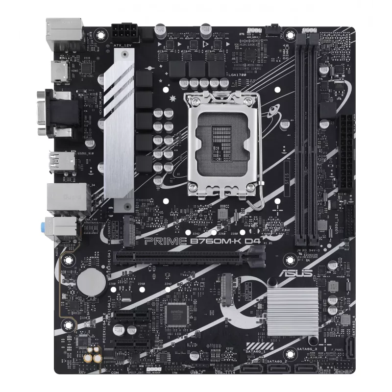 Placa base ASUS PRIME B760M-K D4 — Intel B760, LGA 1700, Micro ATX, 2x DDR4 DIMM, 64 GB, M.2, SATA III, Ethernet 2.5Gb