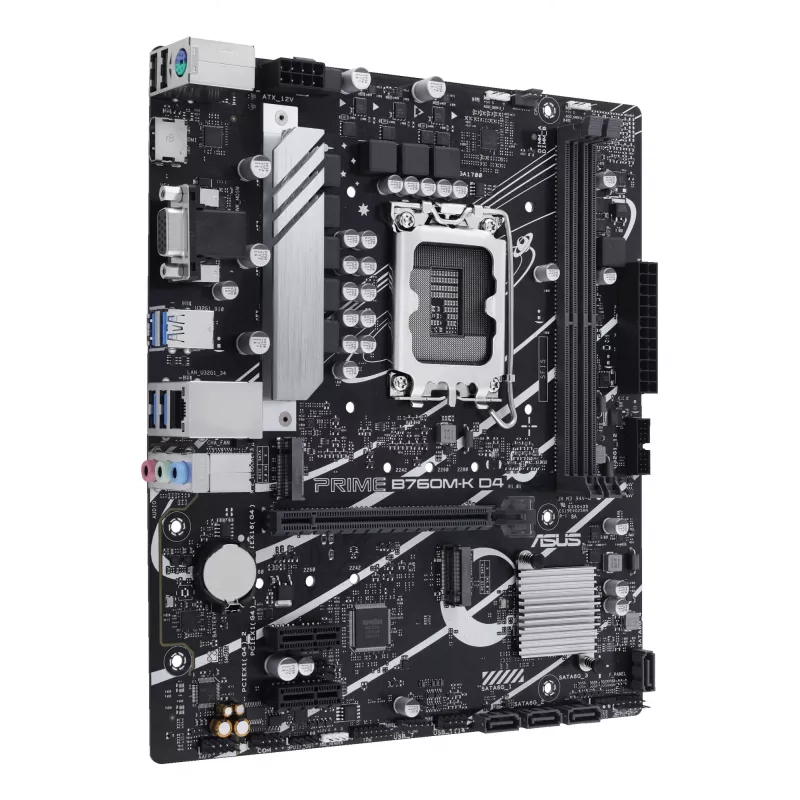 Placa base ASUS PRIME B760M-K D4 — Intel B760, LGA 1700, Micro ATX, 2x DDR4 DIMM, 64 GB, M.2, SATA III, Ethernet 2.5Gb