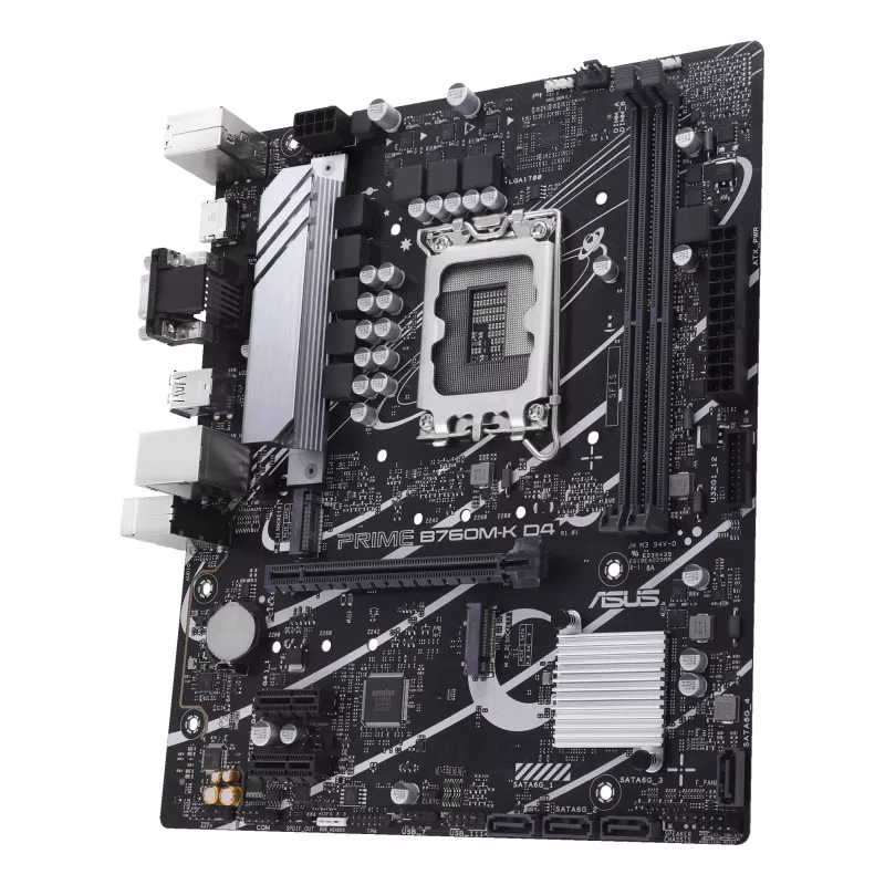 Placa base ASUS PRIME B760M-K D4 — Intel B760, LGA 1700, Micro ATX, 2x DDR4 DIMM, 64 GB, M.2, SATA III, Ethernet 2.5Gb