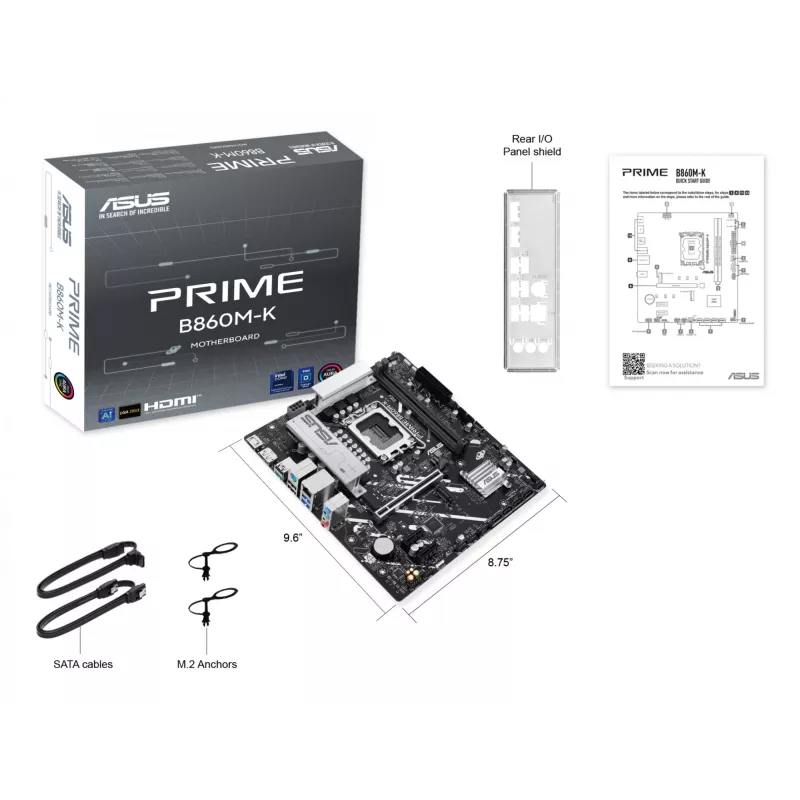 Placa base ASUS PRIME B860M-K — Intel B860, LGA 1851, micro ATX, DDR5, 2x M.2, 2 DIMM, LAN 2.5Gb