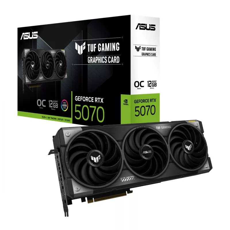 Tarjeta gráfica ASUS GeForce RTX 5070 12 GB GDDR7, PCIe 5.0, 192-Bit, OC, 3xDP 2.1b + 2xHDMI 2.1b, 3 ventiladores, fuente de alimentación 750W