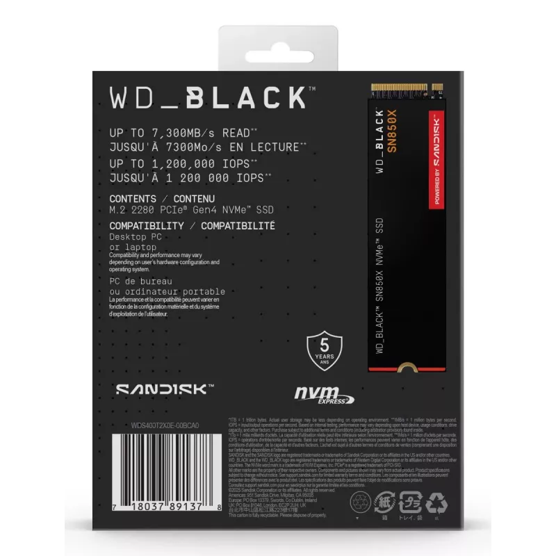 SSD WESTERN DIGITAL - WD_Black SN850X - 4TB - Pci-e Gen4 x4 - M.2 2280