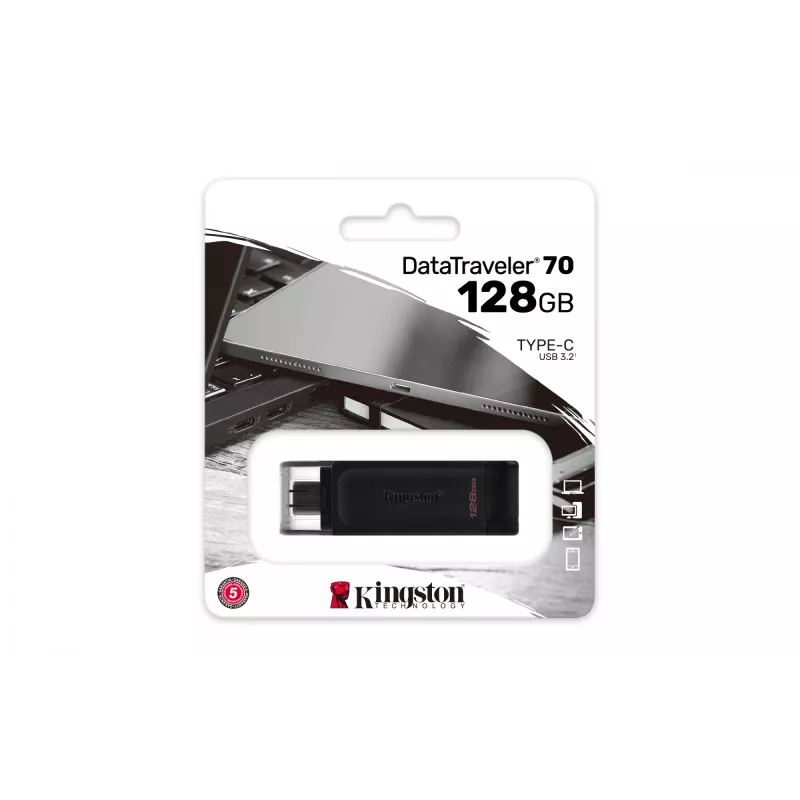 Kingston Technology DataTraveler 128GB USB-C 3.2 Gen 1 70, 128 GB, USB Type-C, 3.2 Gen 1 (3.1 Gen 1), tapa, 7 g, negro