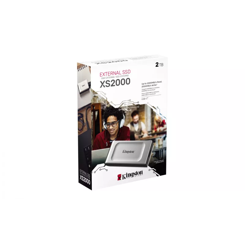 Kingston Technology SSD portátil XS2000 de 2000G, 2 TB, USB Type-C, 3.2 Gen 2 (3.1 Gen 2), 2000 MB/s, negro, plateado