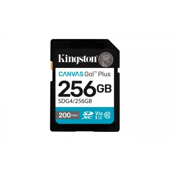 Memoria flash SDXC Kingston 256GB UHS-I Canvas Go Plus — 256 GB, U3/V30, lectura 200 MB/s, escritura 160 MB/s, Class 10, negro