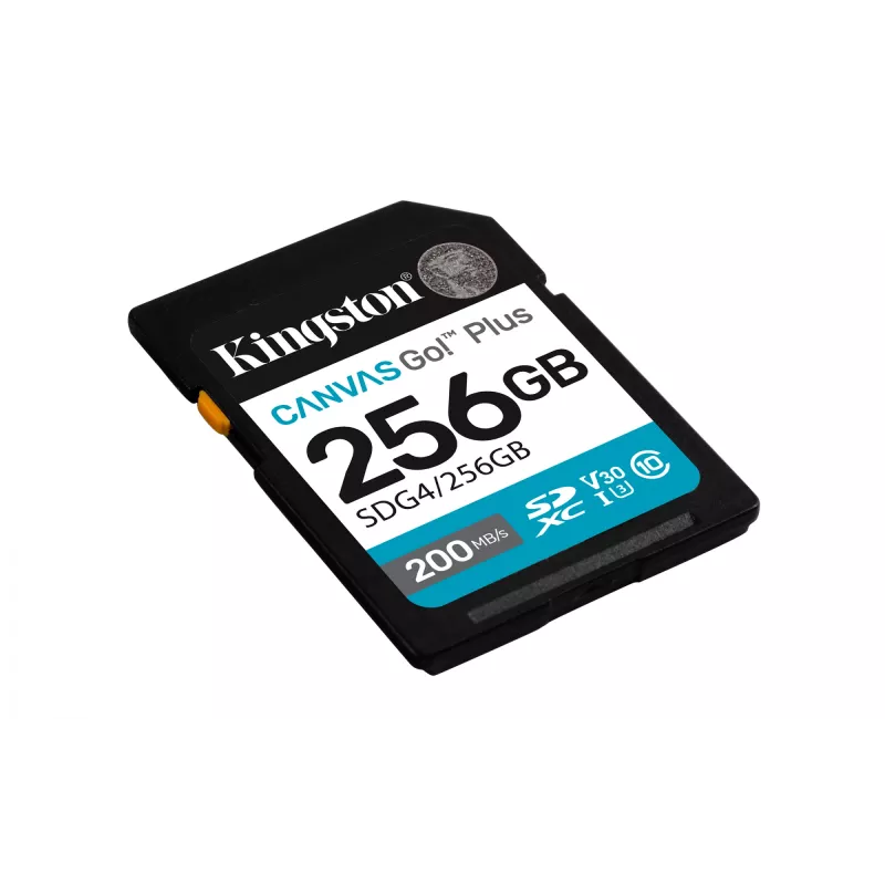 Memoria flash SDXC Kingston 256GB UHS-I Canvas Go Plus — 256 GB, U3/V30, lectura 200 MB/s, escritura 160 MB/s, Class 10, negro