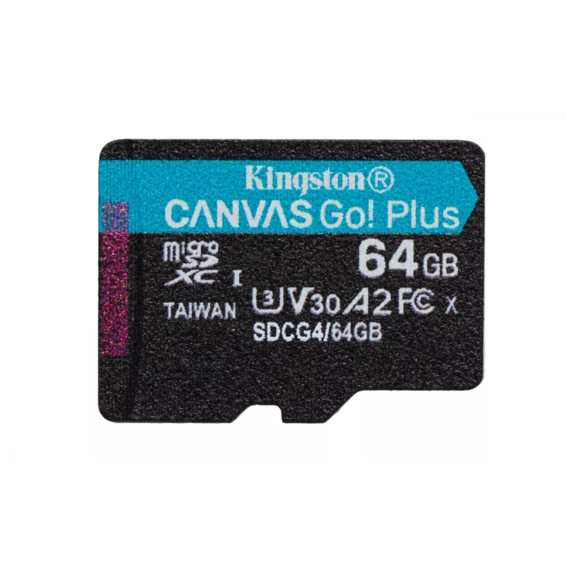 Kingston Technology 64GB microSDXC Canvas Go Plus Gen4 200MB/s A2 U3 V30 tarjeta + adaptador