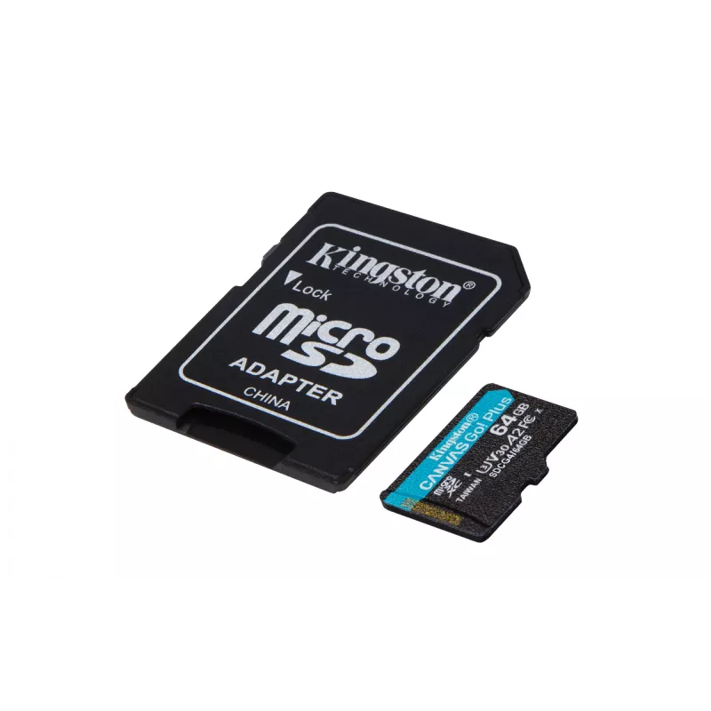 Kingston Technology 64GB microSDXC Canvas Go Plus Gen4 200MB/s A2 U3 V30 tarjeta + adaptador