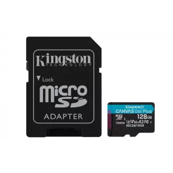 Kingston Technology 128 GB microSDXC Canvas Go Plus Gen4 200 MB/s A2 U3 V30 tarjeta + adaptador