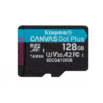 Kingston Technology 128 GB microSDXC Canvas Go Plus Gen4 200 MB/s A2 U3 V30 tarjeta + adaptador