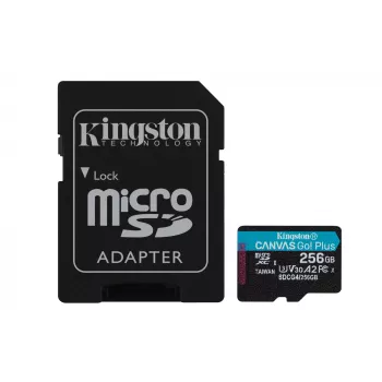 Kingston Technology 256GB microSDXC Canvas Go Plus Gen4 200MB/s A2 U3 V30 tarjeta + adaptador