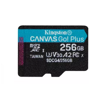 Kingston Technology 256GB microSDXC Canvas Go Plus Gen4 200MB/s A2 U3 V30 tarjeta + adaptador