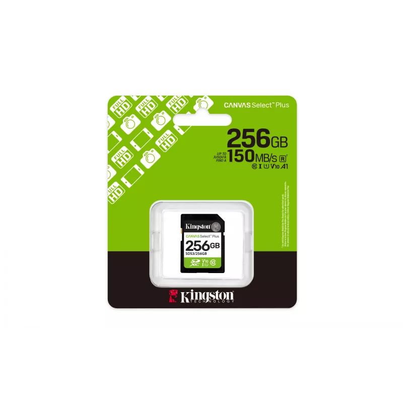 Tarjeta de memoria SDXC KINGSTON Canvas Select Plus Gen3 256GB SD UHS‑I 150MB/s C10 U1 V10