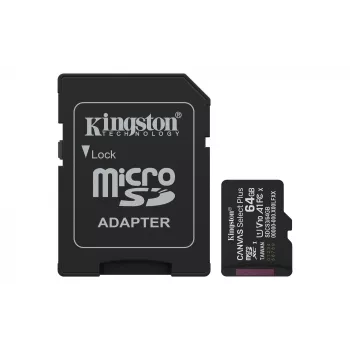Kingston Technology 64GB microSDXC Canvas Select Plus Gen3 100MB/s A1 tarjeta + adaptador