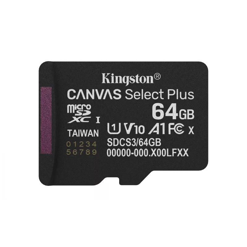 Kingston Technology 64GB microSDXC Canvas Select Plus Gen3 100MB/s A1 tarjeta + adaptador