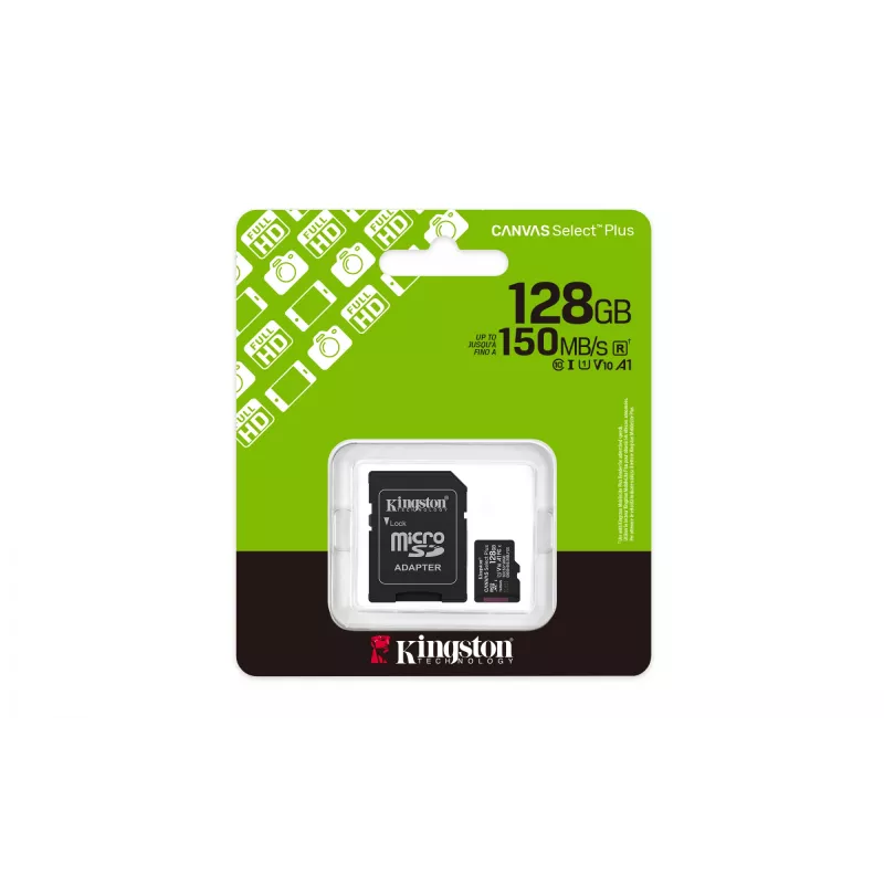 Kingston Technology 128GB microSDXC Canvas Select Plus Gen3 150MB/s A1 tarjeta + adaptador
