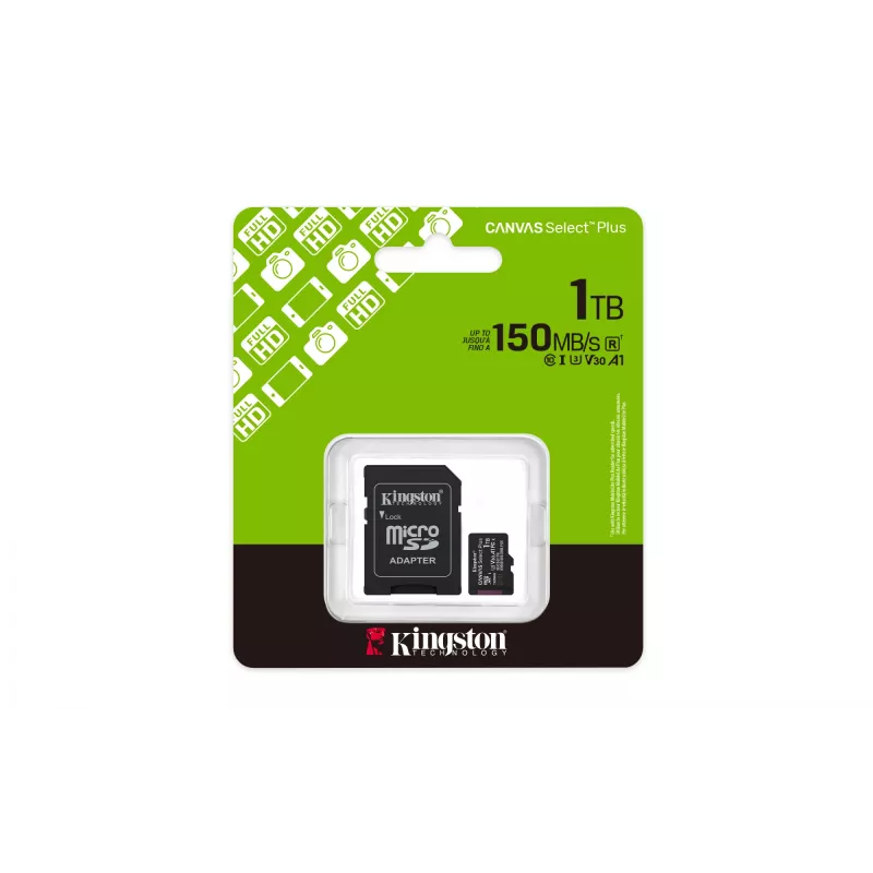 Kingston Technology 1TB microSDXC Canvas Select Plus Gen3 150MB/s A1 tarjeta + adaptador