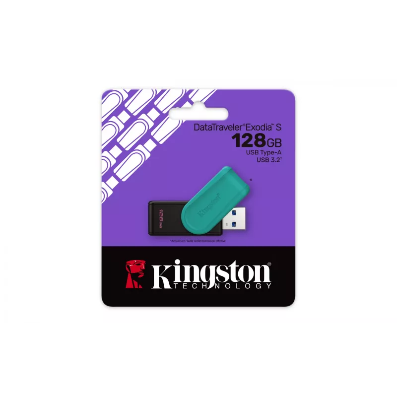 Kingston Technology DataTraveler 128GB USB 3.2 Gen 1 portátil Exodia S (negro/turquesa)