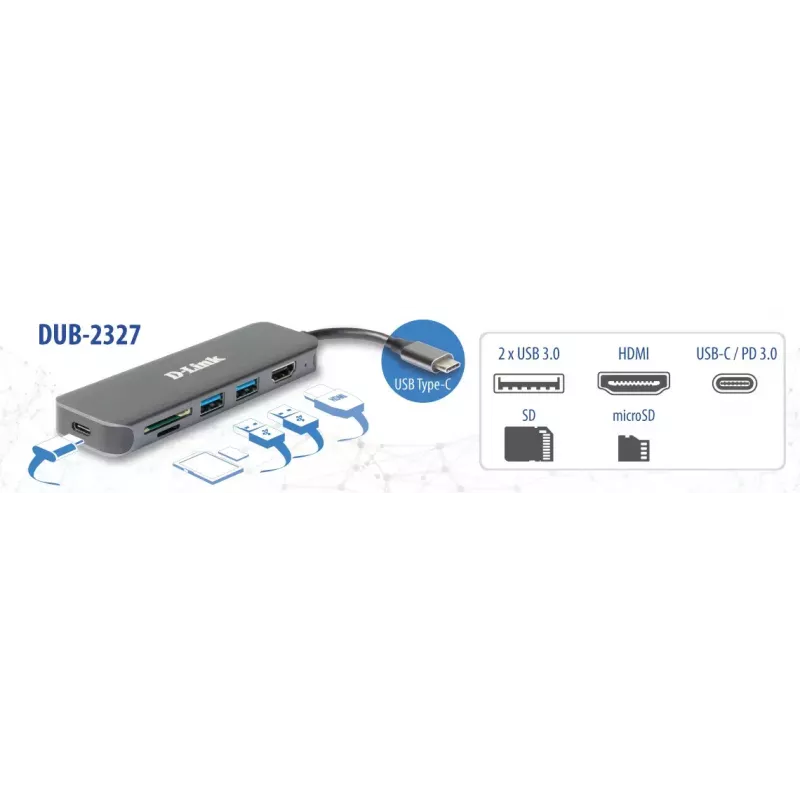 D-Link Hub USB-C 6 en 1 con HDMI/lector de tarjetas/Power Delivery