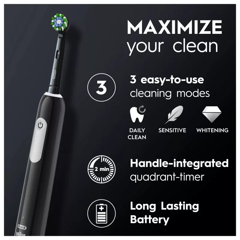 Oral-B Pro 1 Cross Action cepillo de dientes oscilante-rotatorio para adultos, negro