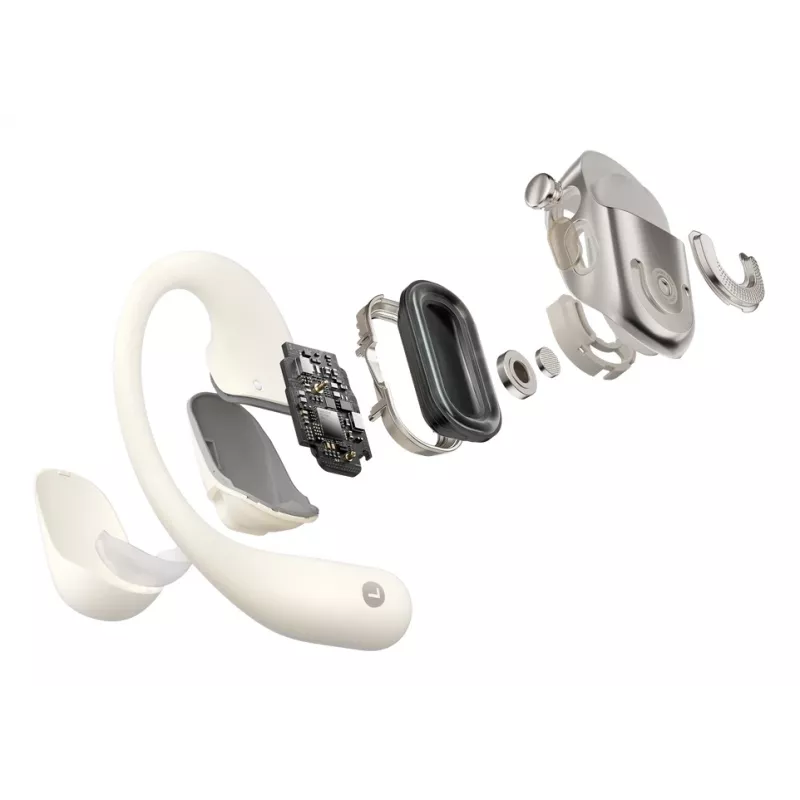 Auriculares inalámbricos open-ear Shokz OpenFit 2 — Bluetooth 5.4, IP55, conducción ósea, 11 h de reproducción (48 h con estuche), USB‑C, beige