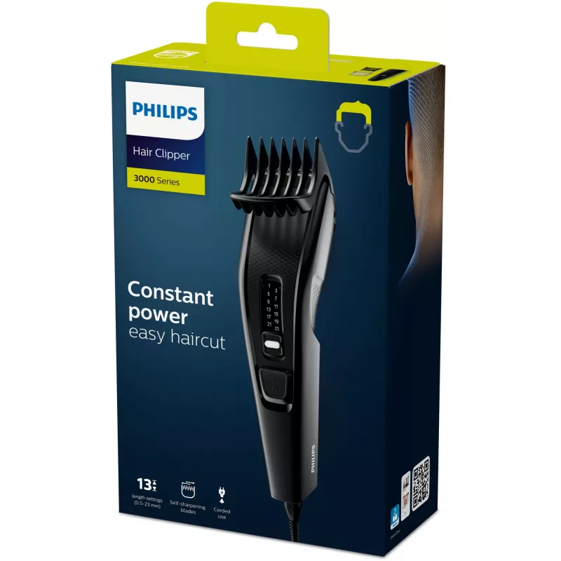 Cortapelos Philips serie 3000 HC3510/15 negro — cuchillas de acero inoxidable, 0,5 mm a 23 mm, 13 ajustes de longitud